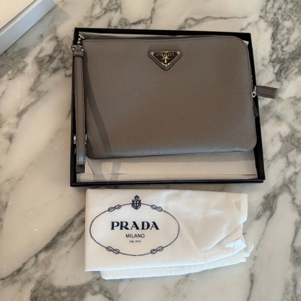 Prada‎ Grey Saffiano Leather Pouch Bag, 2NH024 - Picture 12 of 16